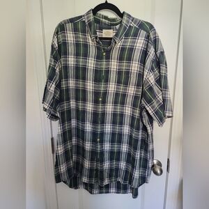 G.H. Bass & Co. Navy, Green, White Plaid Casual Short Sleeve Shirt Size L